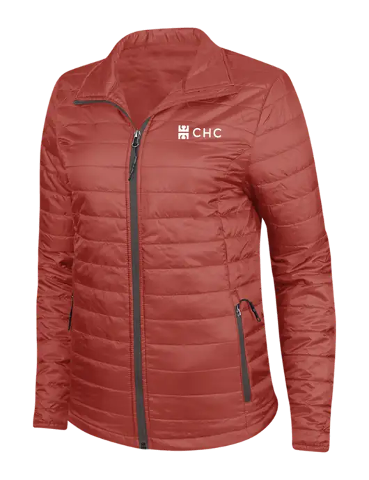 Dark Red Womens Puffy Packable Jacket w/CHC Logo