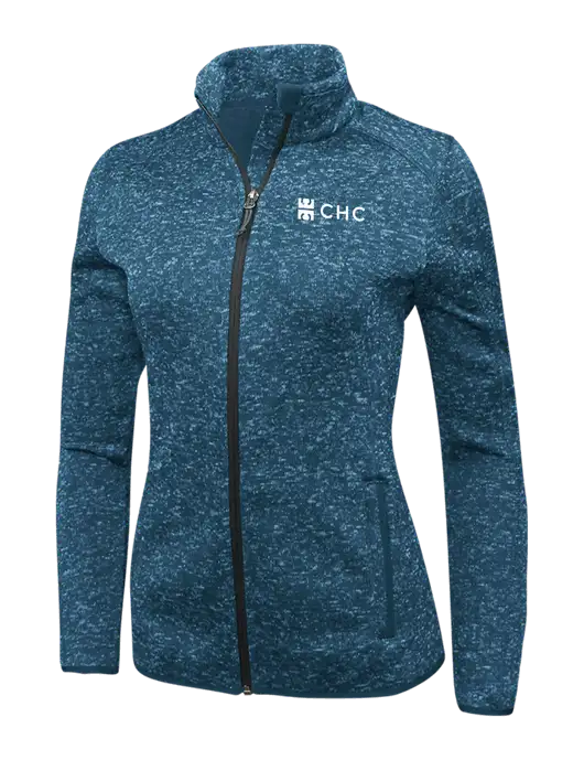 Medium Blue Heather Womens Sweater Fleece Jacket w/CHC Logo