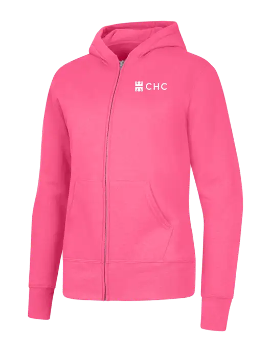 Neon Pink Womens Core Fleece Full-Zip Hooded Sweatshirt w/CHC Logo
