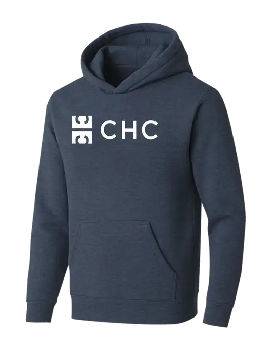 BELLA+CANVAS Heather Navy Sponge Fleece Pullover Hoodie w/CHC Logo