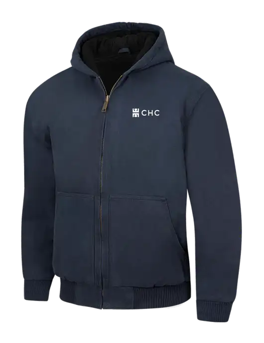CornerStone Navy Washed Duck Cloth Insulated Hooded Work Jacket w/CHC Logo