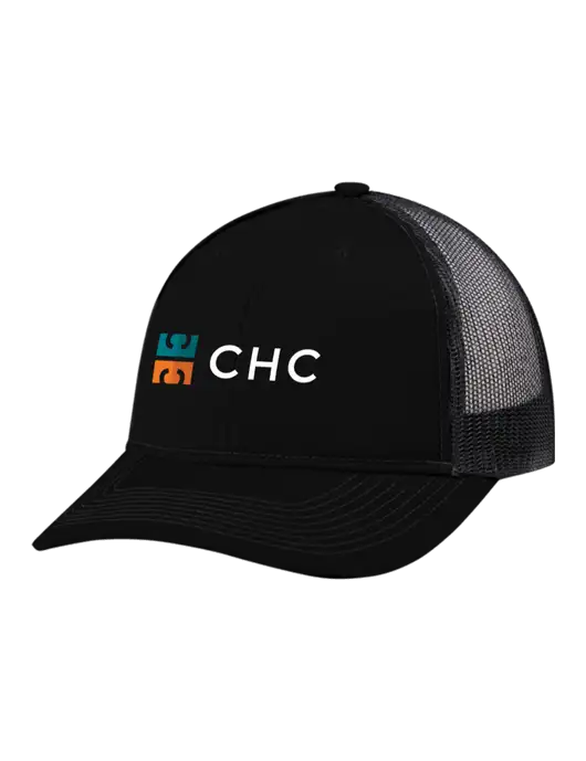 Snapback Ponytail Trucker Cap Black w/Black Mesh w/CHC Logo
