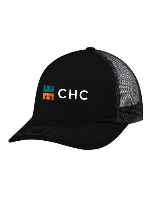 Snapback Ponytail Trucker Cap Black w/Black Mesh w/CHC Logo