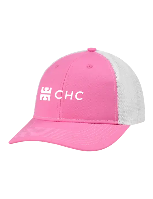 Snapback Ponytail Trucker Cap Pink/White Mesh w/CHC Logo