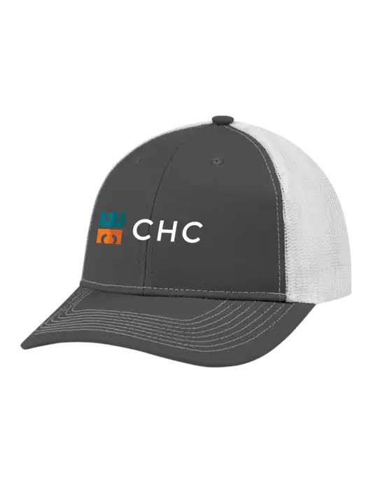 Snapback Ponytail Trucker Cap Dark Grey w/White Mesh w/CHC Logo