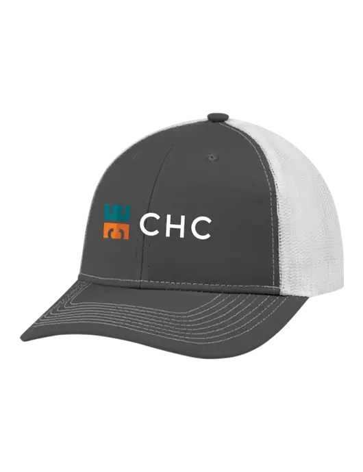 Snapback Ponytail Trucker Cap Dark Grey w/White Mesh w/CHC Logo