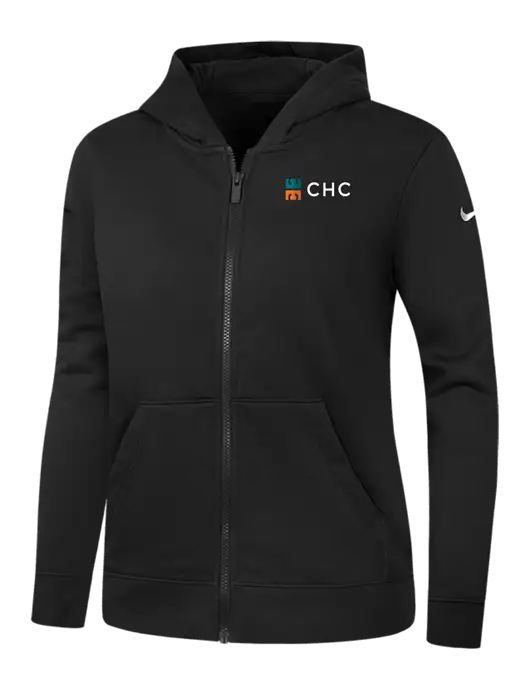 Nike Womens Club Fleece Sleeve Swoosh Full-Zip Black Hoodie w/CHC Logo