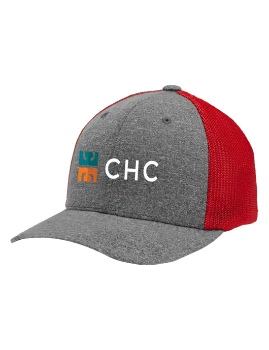 Flexfit Red/Medium Grey Heather Melange Mesh Back Trucker Cap w/CHC Logo