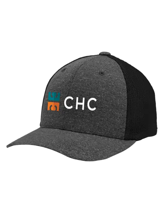 Flexfit Black/Dark Charcoal Heather Melange Mesh Back Trucker Cap w/CHC Logo