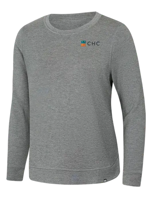 TravisMathew Womens Light Grey Heather Lightweight Long Weekend Crew w/CHC Logo