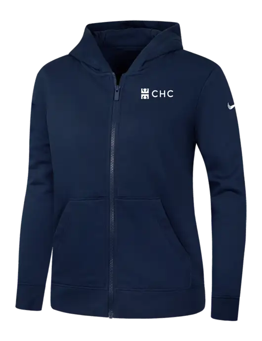 Nike Womens Club Fleece Sleeve Swoosh Full-Zip Dark Navy Hoodie w/CHC Logo