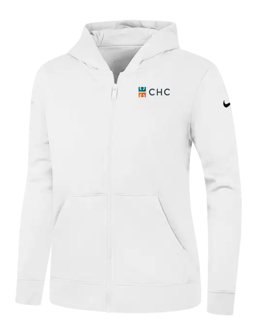 Nike Womens Club Fleece Sleeve Swoosh Full-Zip White Hoodie w/CHC Logo