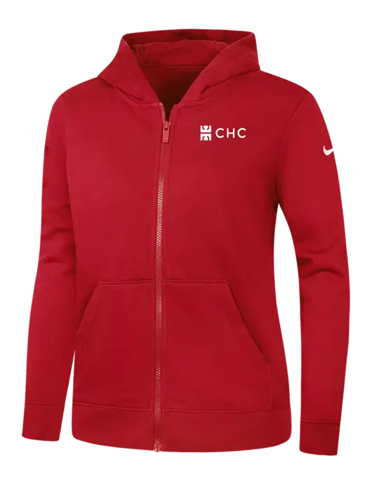 Nike Womens Club Fleece Sleeve Swoosh Full-Zip Red Hoodie w/CHC Logo