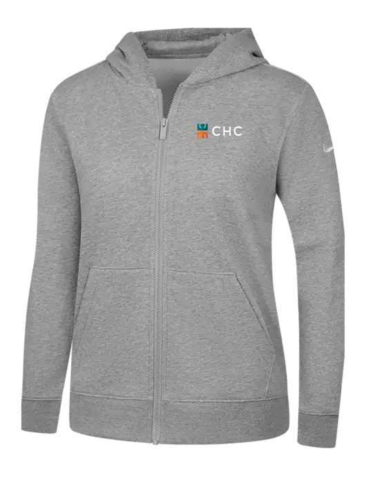 Nike Womens Club Fleece Sleeve Swoosh Full-Zip Dark Grey Heather Hoodie w/CHC Logo