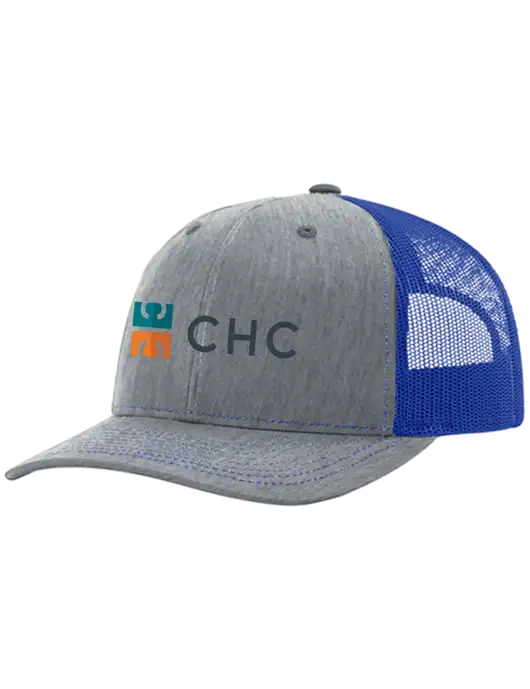 Richardson Adjustable Snapback Original 112 Trucker Cap Heather Light Grey w/Royal Mesh w/CHC Logo