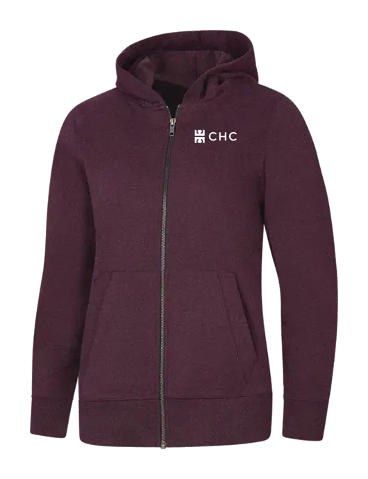 Womens Maroon Heather Re-Fleece Full-Zip Hoodie w/CHC Logo