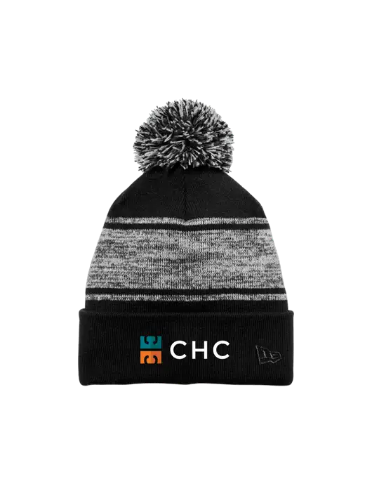 New Era Black/Charcoal Knit Chilled Pom Beanie w/CHC Logo