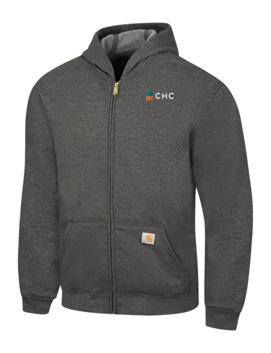 Carhartt Dark Grey Heather Midweight Hooded Zip-Front Sweatshirt w/CHC Logo