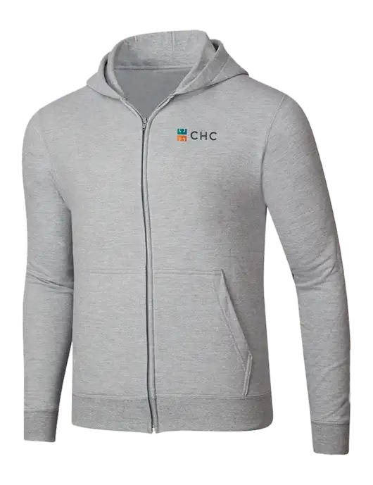 Light Grey Heather 8.5 oz Ring Spun Zip Hooded Sweatshirt w/CHC Logo