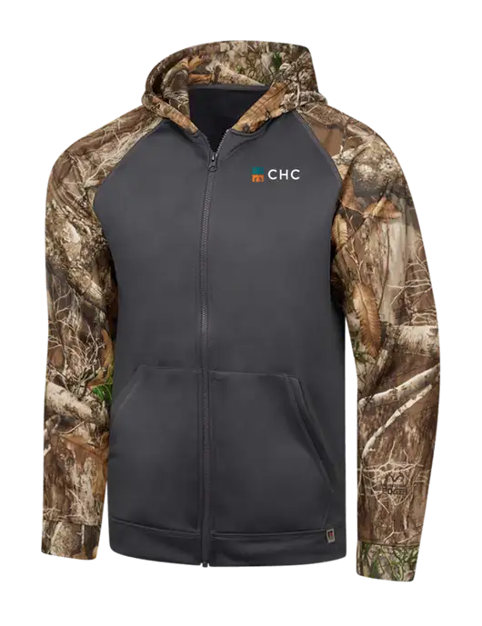 Russell Outdoors Dark Grey/Realtree Edge Camo Colorbock Performance Full Zip Hoodie w/CHC Logo