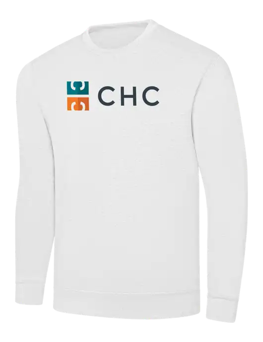 White 7.8 oz Ring Spun Crew Sweatshirt w/CHC Logo