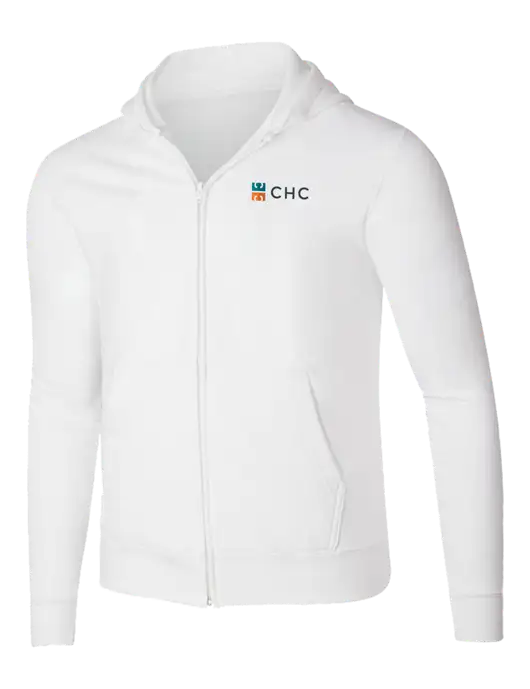 White 8.5 oz Ring Spun Zip Hooded Sweatshirt w/CHC Logo