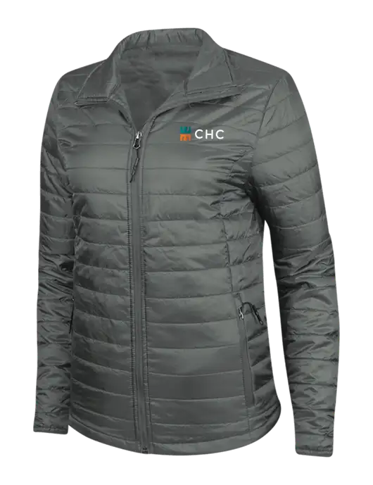 Dark Grey Womens Puffy Packable Jacket w/CHC Logo